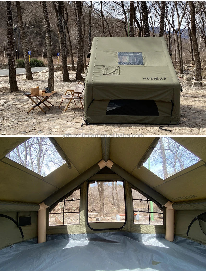 6.4 ㎡   Tenda Inflável Impermeável de Algodão para Glamping, Viagens em Família e Eventos, Hermética com Duas Portas para Acampamento ao Ar Livre