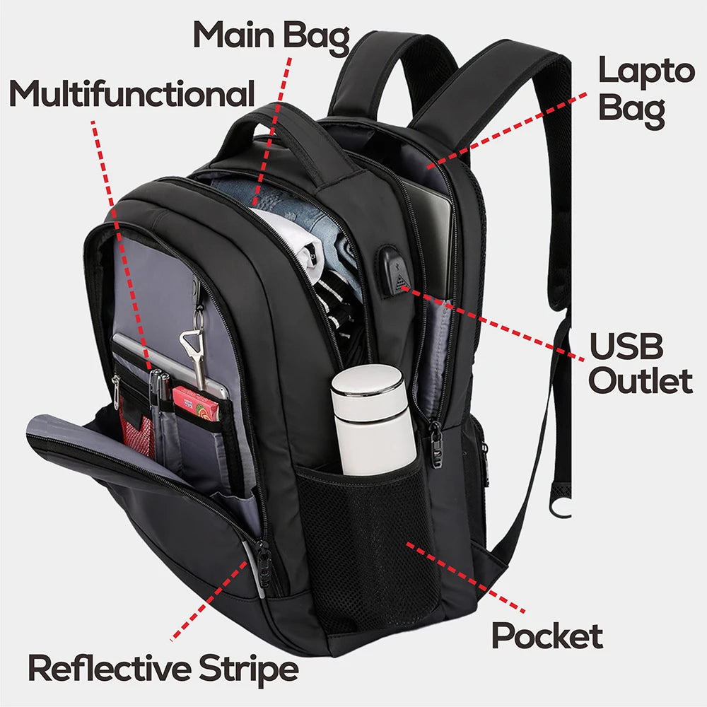 Mochila Masculina Antifurto Impermeável com USB — Grande Capacidade para Notebook 15,6" e 17,3"