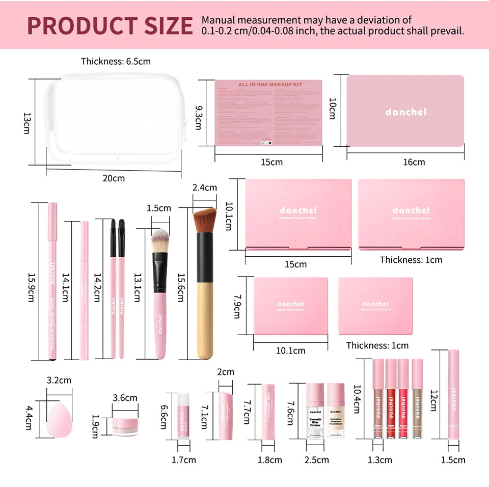 Kit de Maquiagem Completo para Rosto — Base, Corretivo, Blush, Sombra, Sobrancelha e Esponjas