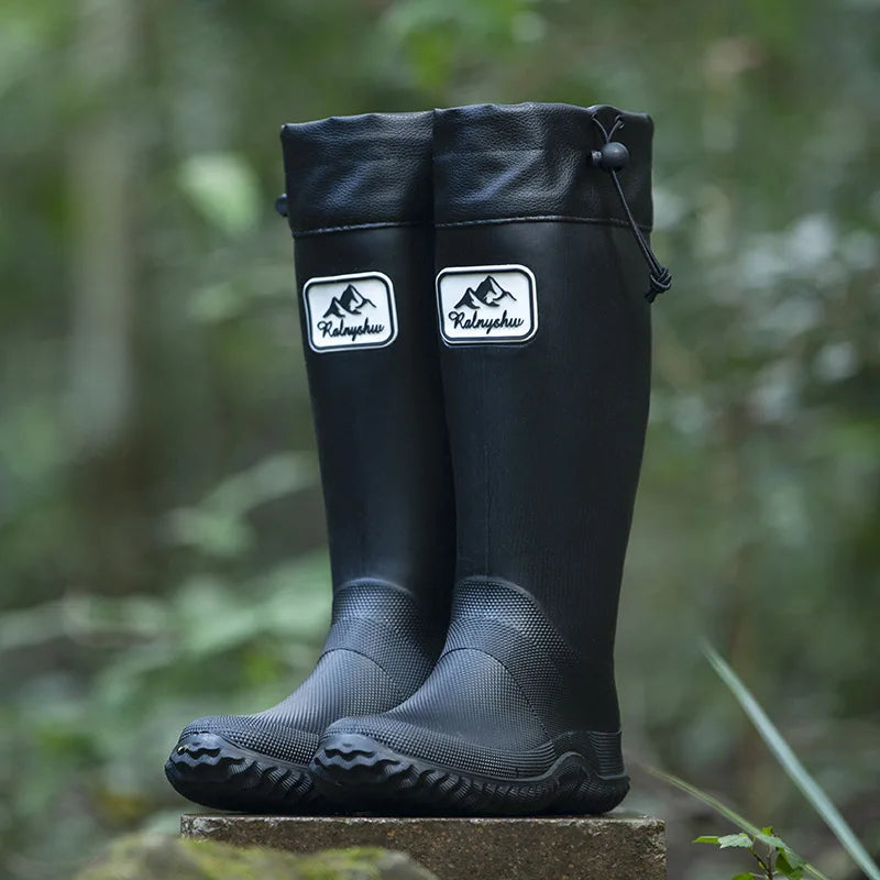 Botas de chuva para homens moda igh-top botas de chuva exterior usar tubo longo impermeável antiderrapante estilo casal botas de pesca ao ar livre