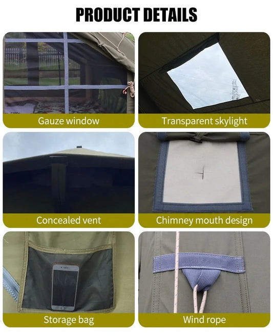 Tenda de Luxo para 3-4 Estações, Grande Tenda Familiar para Glamping, Impermeável, Tecido de Algodão TC para Camping ao Ar Livre 3.1x2x2m 6.3 Metros Quadrados