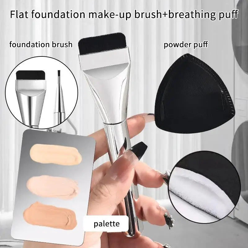 Kit de Ferramentas de Maquiagem 1 a 4 Peças — Pincel para Base, Esponja e Paleta de Creme Portátil