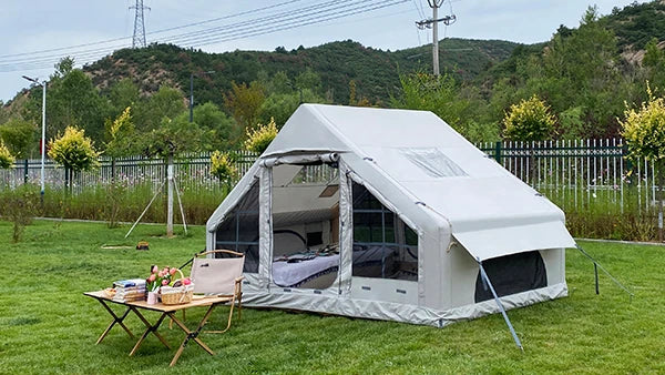 6.4 ㎡   Tenda Inflável Impermeável de Algodão para Glamping, Viagens em Família e Eventos, Hermética com Duas Portas para Acampamento ao Ar Livre