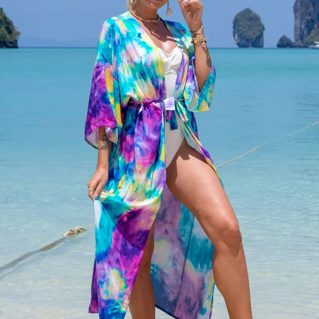 Quimono Boho Longo de Praia — Estampado, Feminino e Perfeito para o Verão