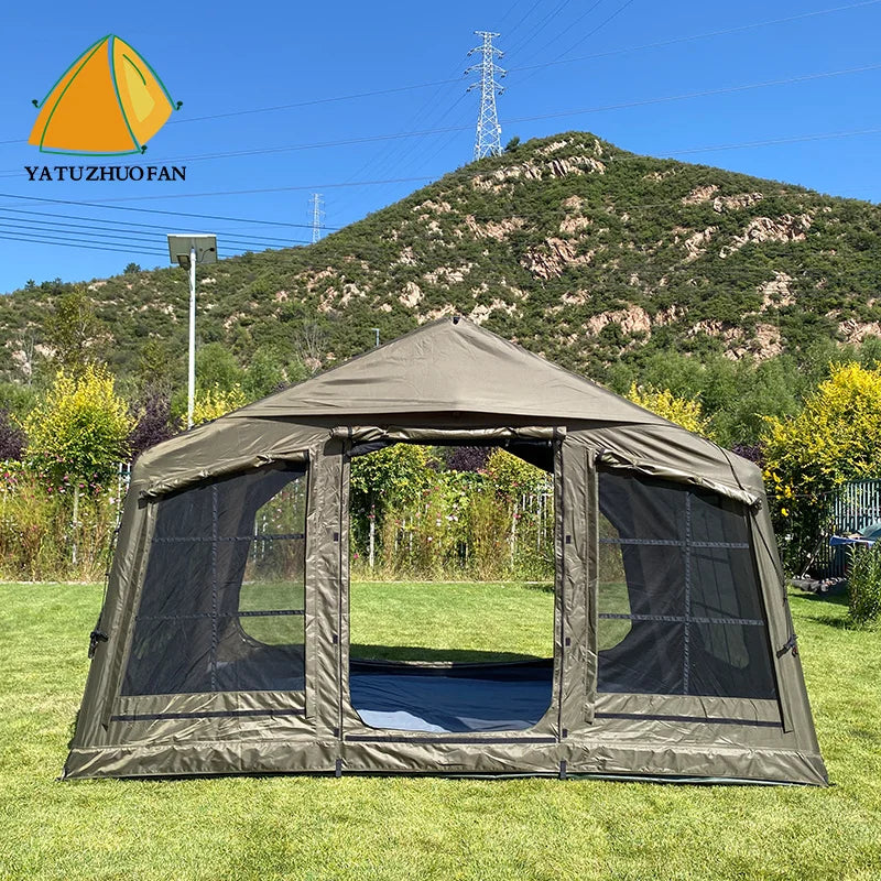 Tendas Infláveis para Camping, à Prova d'Água e à Prova de Vento, Montagem Fácil, para 4 Estações, Cabana de Algodão