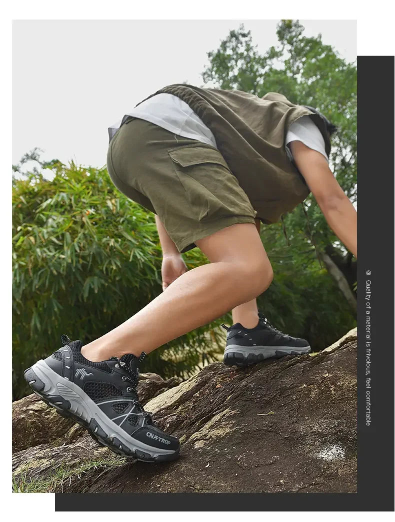 Sapatos de caminhada masculinos malha respirável esportes único sapatos verão ao ar livre resistente ao desgaste caminhadas e caça sapatos esportivos táticos