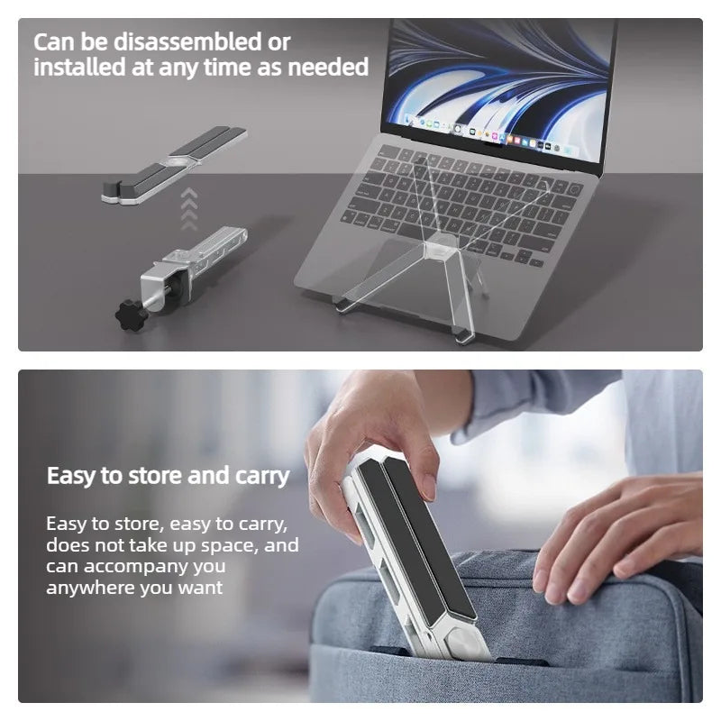 Suporte de Laptop e Tablet 2 em 1 Destacavel — Aluminio, Rotacao 360°, Dobravel para Mesa