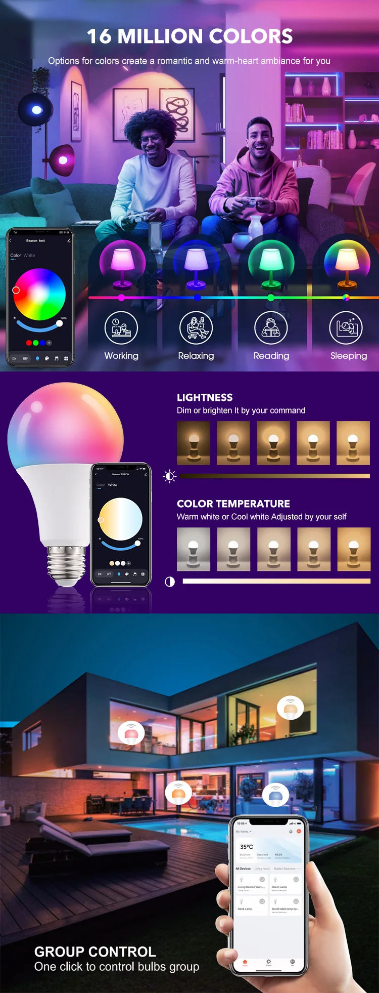 Lâmpada Inteligente Tuya Smart RGB E27 — 9W/15W, Wi-Fi, Bluetooth, Alexa e Google Home