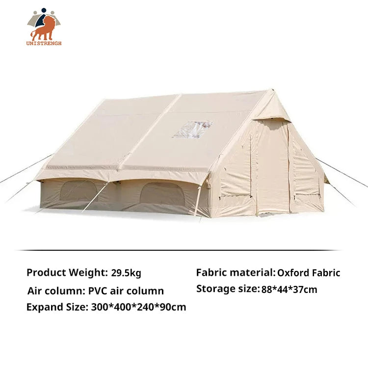 Barraca Inflável para Camping 4 Estações, Tenda de Algodão Expandida com Um Quarto para Eventos ao Ar Livre, Festas, RV e Glamping Familiar
