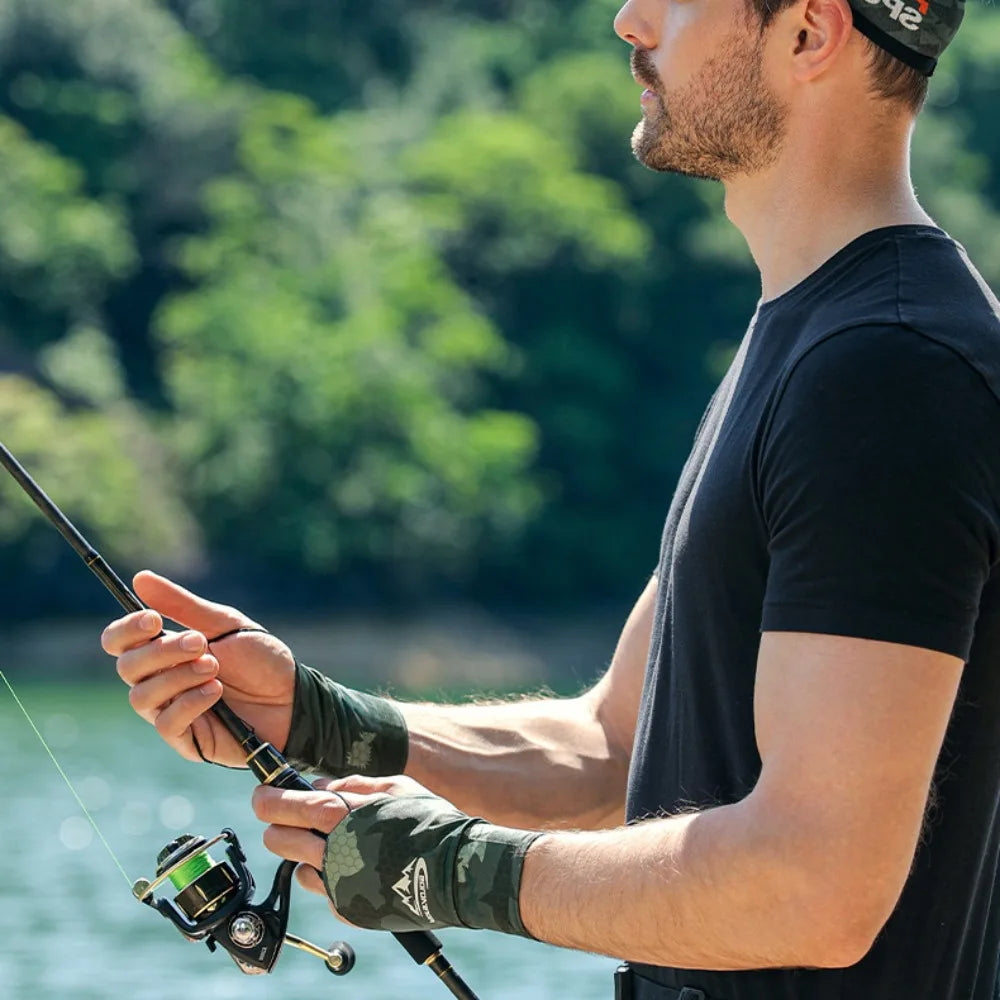 Luvas de Pesca em Seda Gelada com Tela Sensível ao Toque, Anti-UV, Respiráveis, com Palma Vazada, Altamente Elásticas, para Ciclismo e Condução