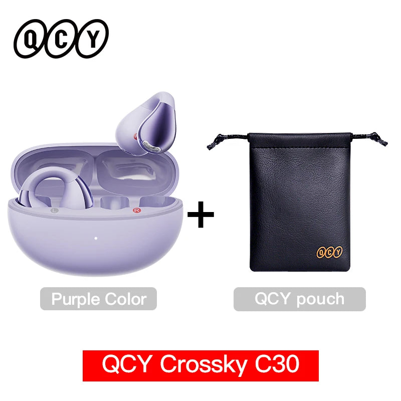 Fones de Ouvido Sem Fio QCY Crossky C30 — Bluetooth 5.4, Clip para Ouvido, 25h de Bateria, IPX4