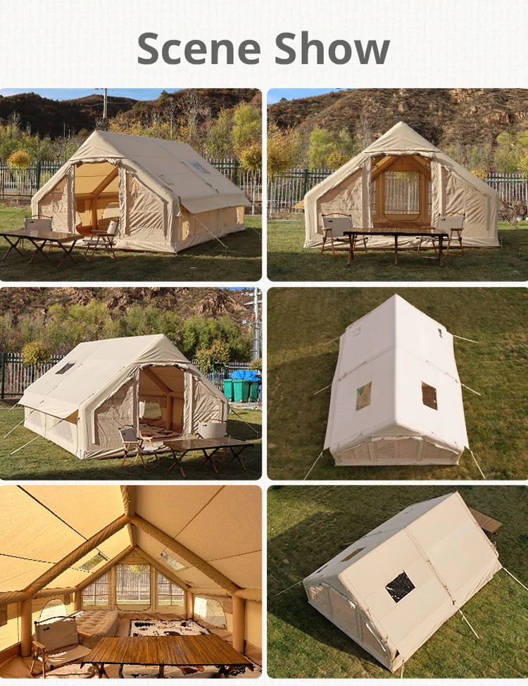 Barraca Inflável para Camping 4 Estações, Tenda de Algodão Expandida com Um Quarto para Eventos ao Ar Livre, Festas, RV e Glamping Familiar