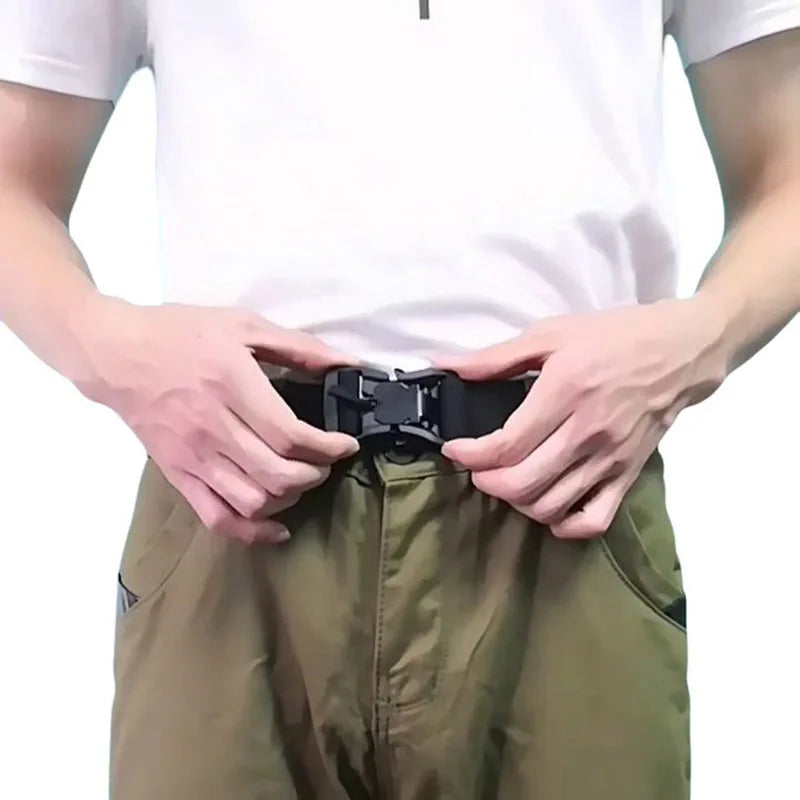 Cinto tático militar masculino, fivela magnética de liberação rápida, exército, caça ao ar livre, multifuncional, lona, cinto de cintura de nylon