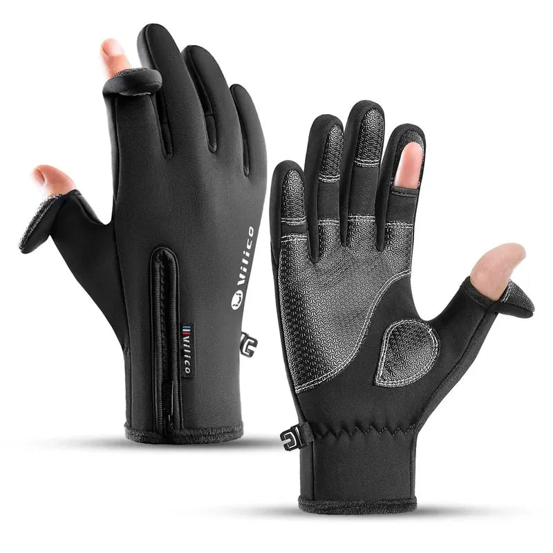 Vilico Luvas de pesca para motocicleta com tela sensível ao toque quente, à prova de vento, duráveis, antiderrapantes, à prova d'água, respiráveis para outono e inverno
