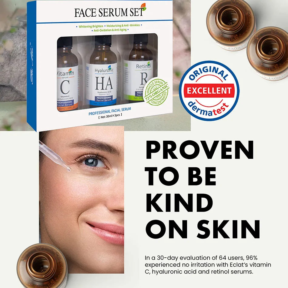 Kit de Séruns Faciais Premium — Vitamina C, Ácido Hialurônico e Retinol para Firmeza e Luminosidade