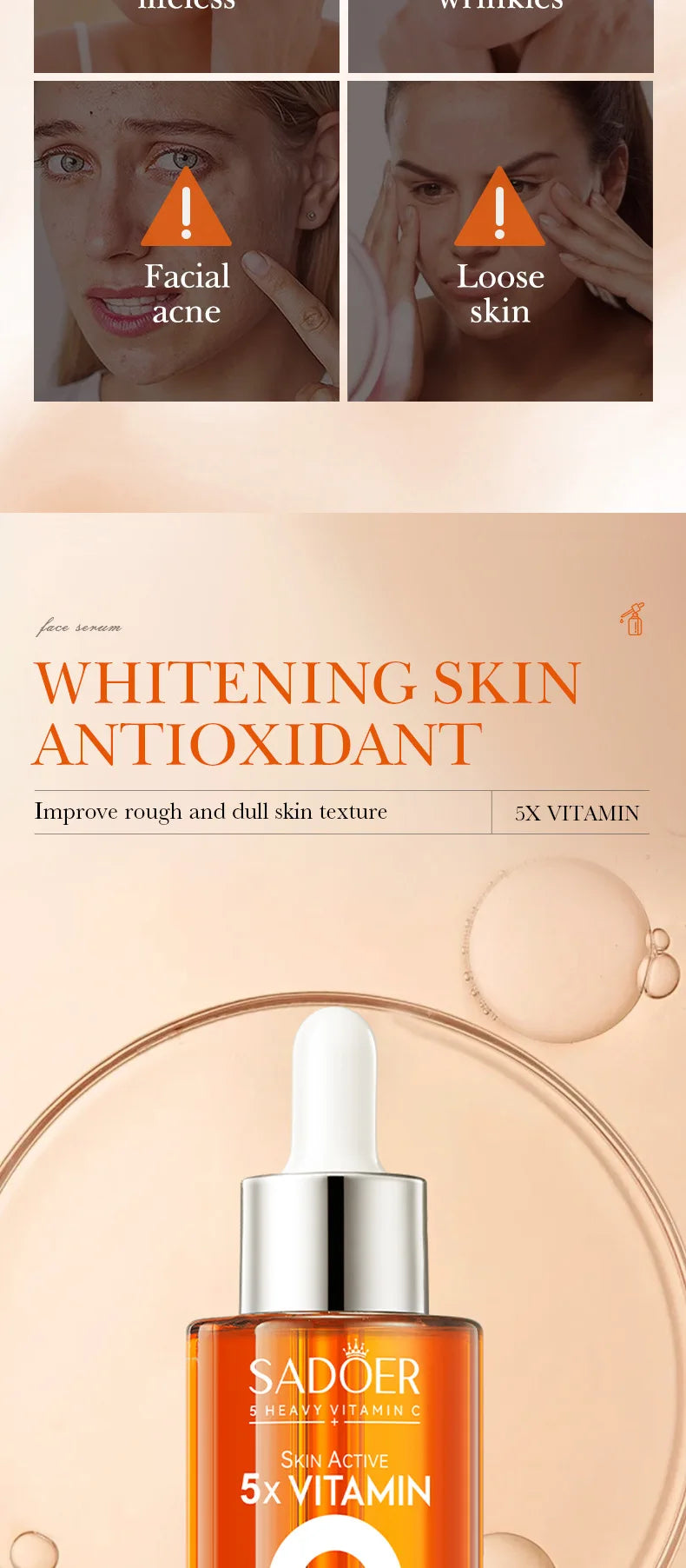 Sérum Facial de Vitamina C Coreano — 5 Funções: Hidratação, Brilho, Poros Reduzidos e Reparação