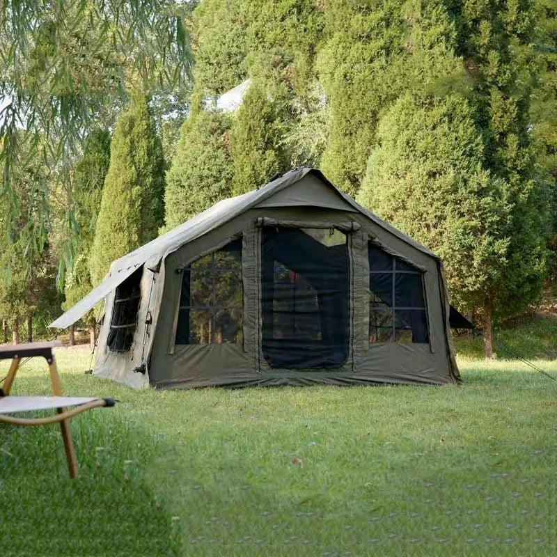 Airo: Barraca de Glamping Impermeável e à Prova de Vento (Índice 3000mm), Cáqui, Abertura Automática Rápida, 4 Estações, Cabana Oxford - Lançamento Quente!