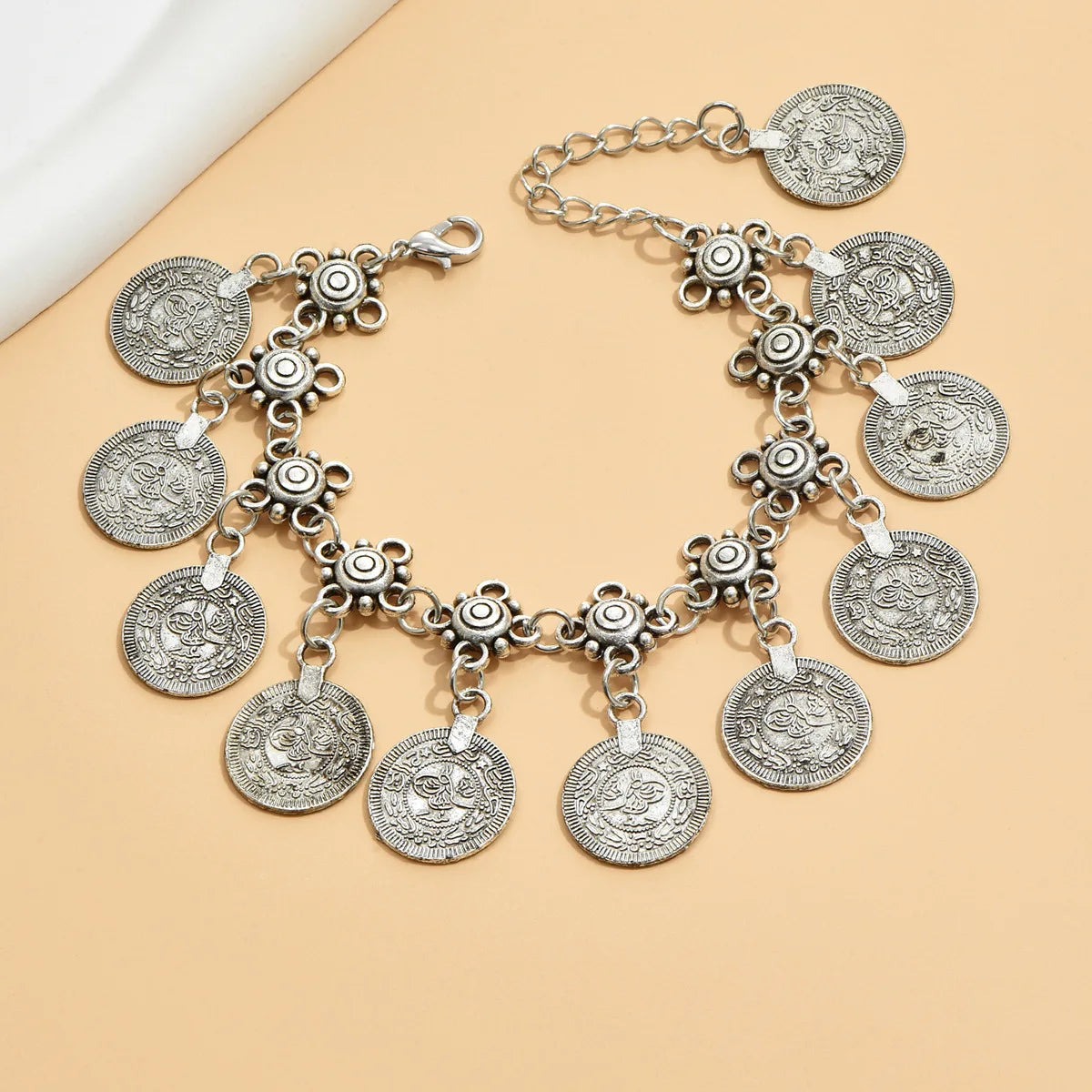 Tornozeleiras estilo boho vintage étnica moeda oco metal charme ajustável feminino praia pé corrente tornozelo pulseira pé jóias presentes