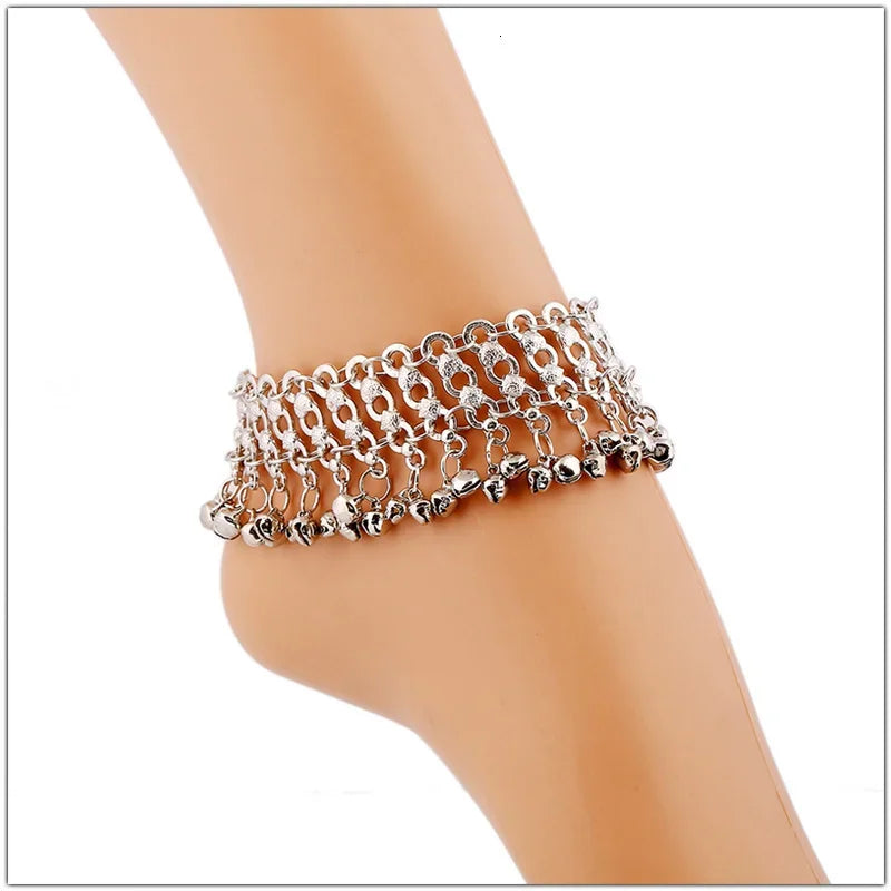 Novo vintage multi-camada sinos tornozelo pulseira pé jóias boho verão praia descalço sandálias encantos tornozeleira acessórios femininos