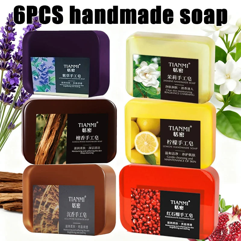 Kit com 6 Sabonetes Artesanais Perfumados — Limão, Jasmim, Sândalo e Outras Fragrâncias Florais