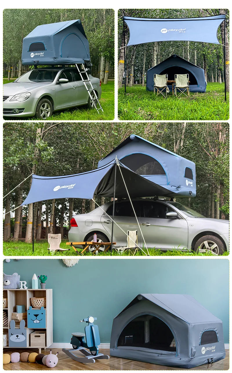 Barraca Inflável de Teto para Carro, Barraca de Teto para Glamping, Barracas Externas Versáteis com Asa em Concha, Grande Interna, Leve e Impermeável
