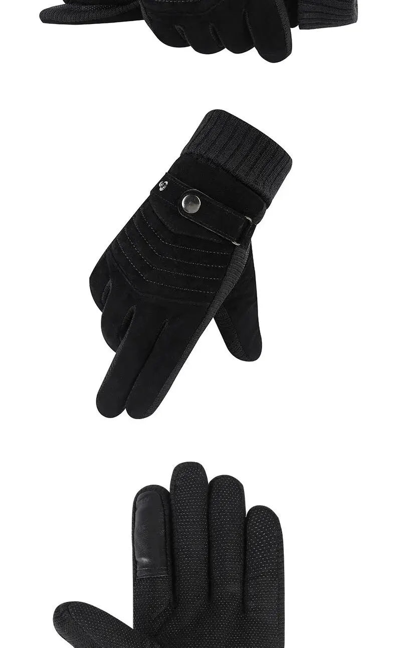 Luvas Inverno Ciclismo Motocicleta Windproof isolamento frio quente couro Touch Screen Anti-Slip pilha grossa dos homens