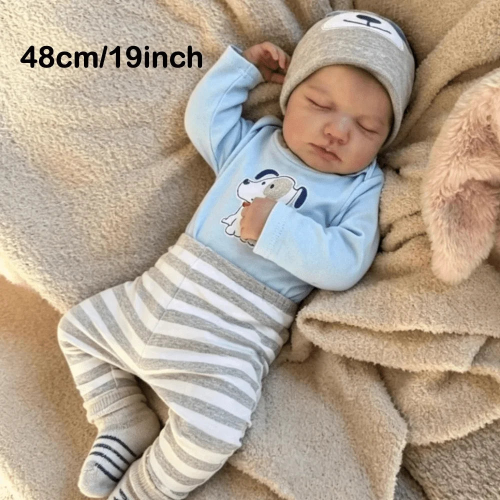 BZDOLL 48cm Lifelike Reborn Baby Doll 19 Inch Realistic 3D Skin Visible Veins Handmade Vinyl Limbs Cloth Body Newborn Toy Gift
