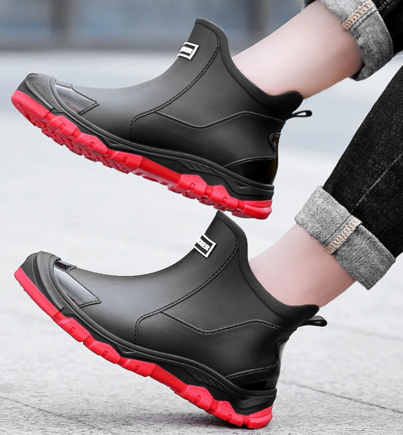 Botas de chuva masculinas botas impermeáveis ao ar livre antiderrapante casual tornozelo botas caminhadas pesca sapatos de água trabalho bota de borracha leve