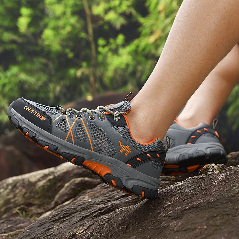 Sapatos de caminhada masculinos malha respirável esportes único sapatos verão ao ar livre resistente ao desgaste caminhadas e caça sapatos esportivos táticos