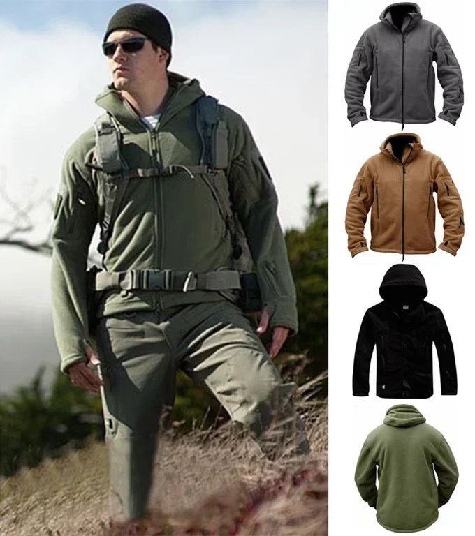 Jaqueta Tática Polar Masculina Robusta — Lã Quente com Capuz para Inverno, Trilha e Uso Casual