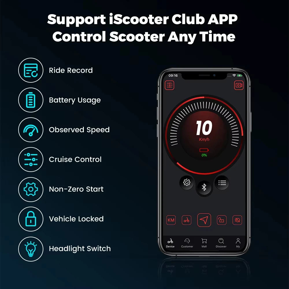 Scooter Elétrico iScooter iX3 1000W 40km/h para Adultos com Pneus Off-Road de 10 Polegadas, Scooter Elétrico com Bateria de 10Ah e APP