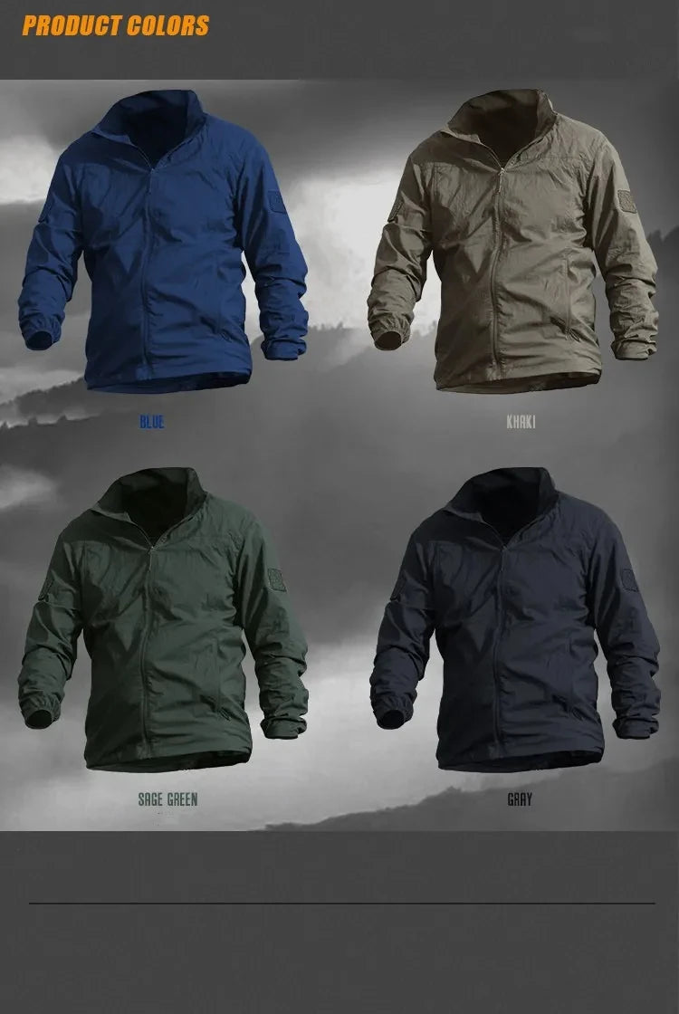 Jaqueta tática leve à prova d'água masculina, verão respirável, fina, com capuz, capa de chuva, caça, portátil, corta-vento, jaquetas de pele