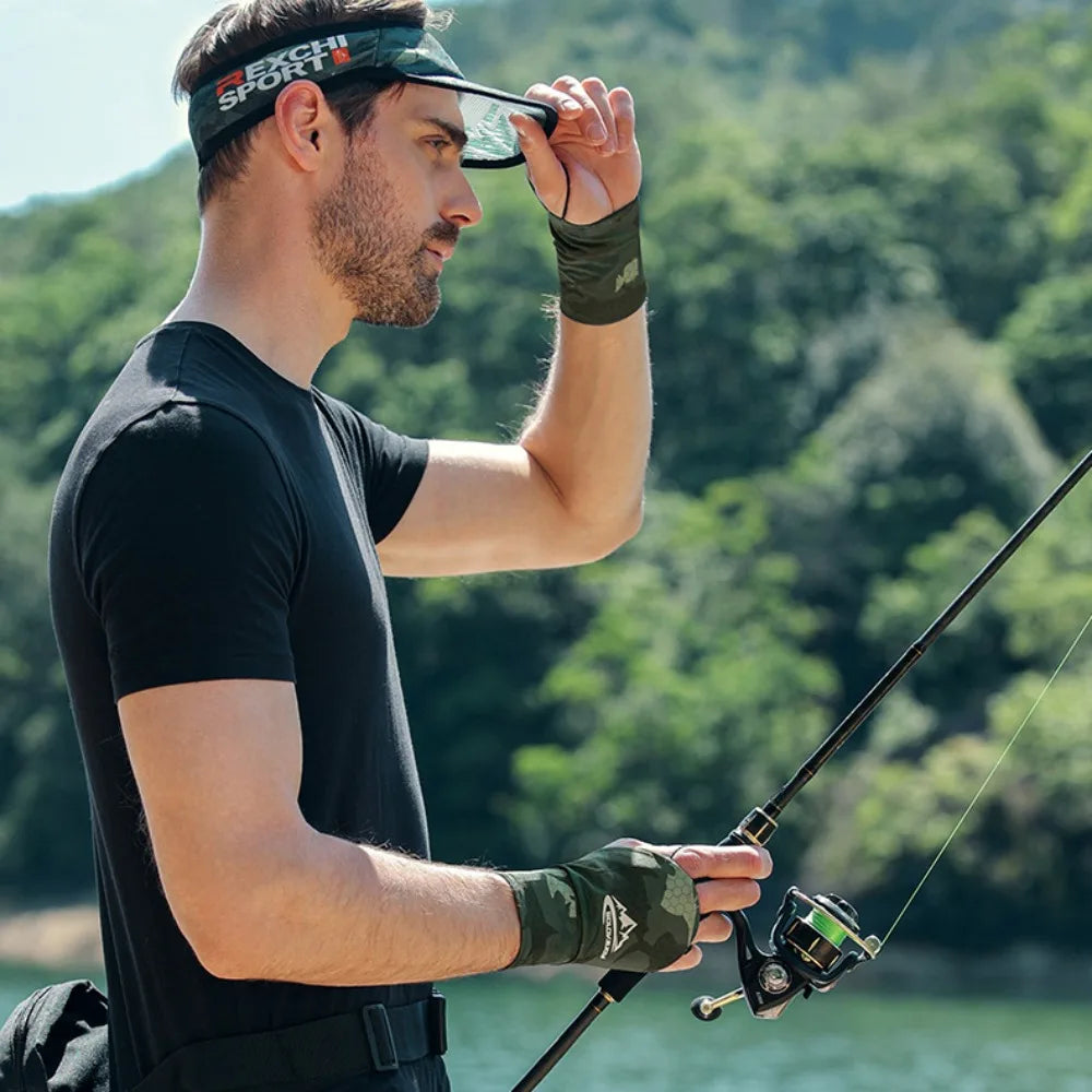 Luvas de Pesca em Seda Gelada com Tela Sensível ao Toque, Anti-UV, Respiráveis, com Palma Vazada, Altamente Elásticas, para Ciclismo e Condução