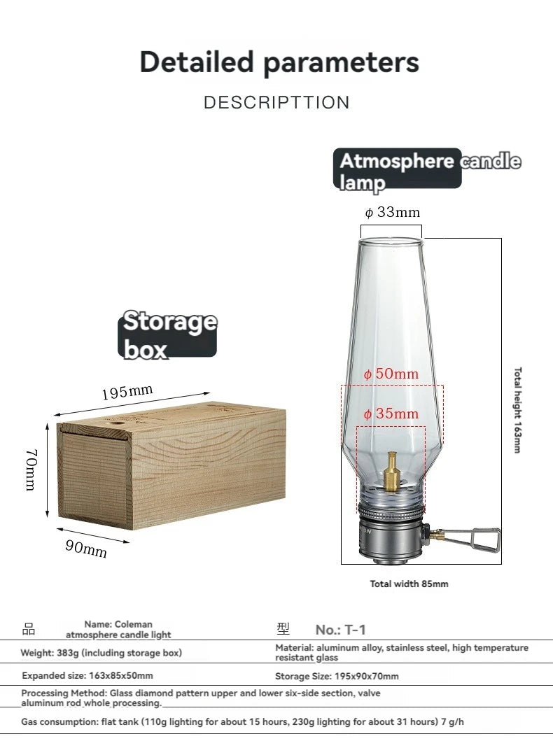 Lâmpada a Gás Sem Núcleo CAMPINGMOON T-1 para Acampamento, Lâmpada a Gás para Tenda, Lâmpada a Gás Plana para Atmosfera de Acampamento