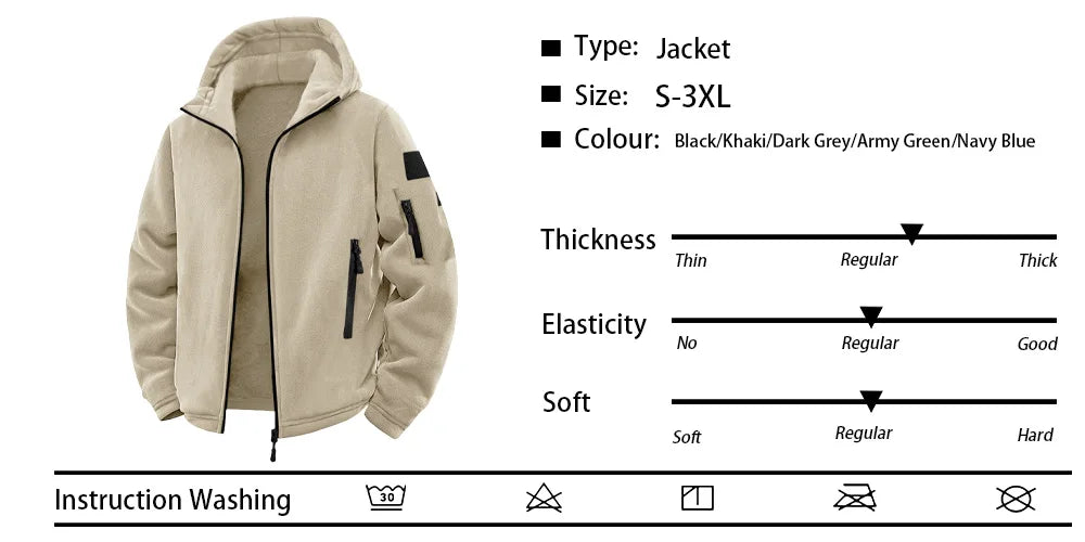 Jaqueta tática masculina outono inverno engrossado quente com capuz casacos esportes ao ar livre completo zip up hoodies caminhadas outwear