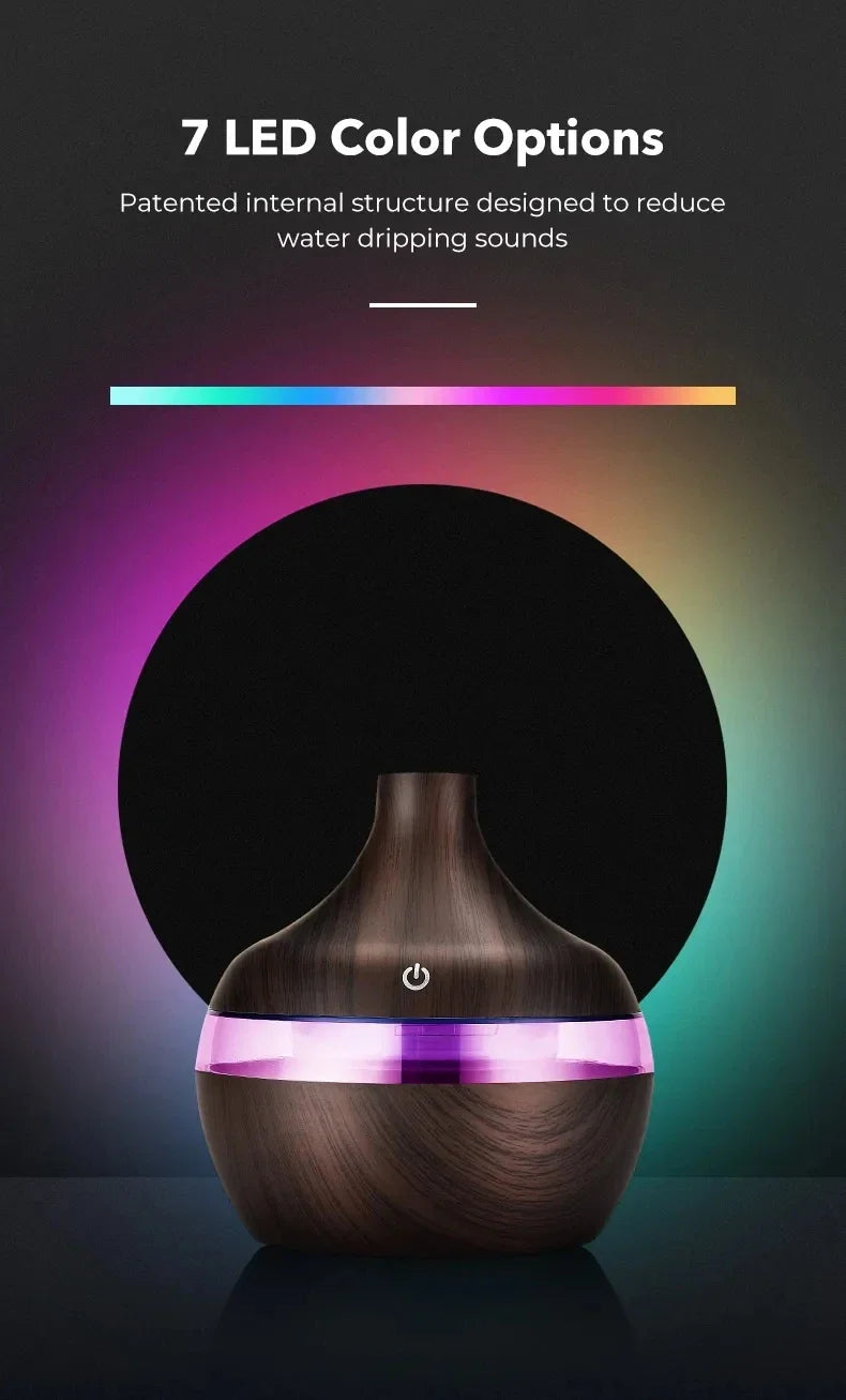 Difusor de Aromaterapia Ultrassonico com Controle Remoto — Umidificador e Luz LED 7 Cores