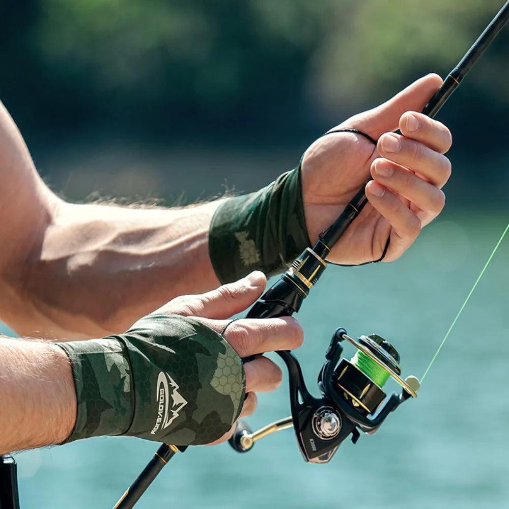 Luvas de Pesca em Seda Gelada com Tela Sensível ao Toque, Anti-UV, Respiráveis, com Palma Vazada, Altamente Elásticas, para Ciclismo e Condução