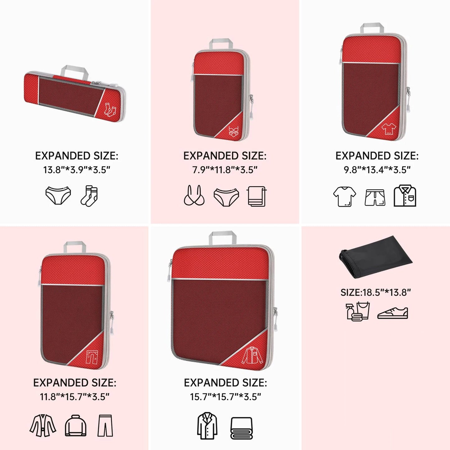 Cubos Organizadores de Viagem — Kit 3 ou 6 Peças Comprimíveis, Leves e Resistentes para Mala