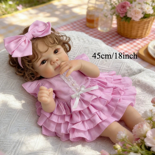AONPENG Boneca Reborn de 45 CM (18 Polegadas) Realista Feita à Mão com Corpo Inteiro de Vinil, Boneca de Bebê Realista, Presente de Aniversário Fashion