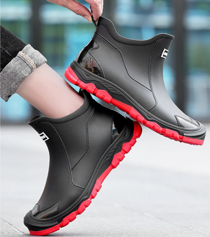 Botas de chuva masculinas botas impermeáveis ao ar livre antiderrapante casual tornozelo botas caminhadas pesca sapatos de água trabalho bota de borracha leve
