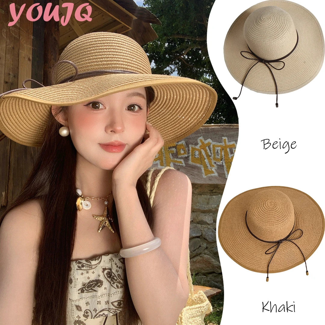 Chapéu de Sol Elegante e Dobrável para Mulheres, Chapéu Panamá de Verão com Aba Larga e Proteção UV, Acessórios para Viagem e Praia