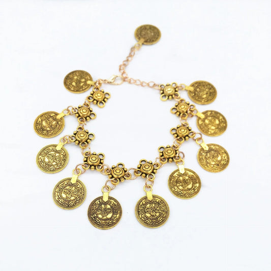 Tornozeleiras estilo boho vintage étnica moeda oco metal charme ajustável feminino praia pé corrente tornozelo pulseira pé jóias presentes