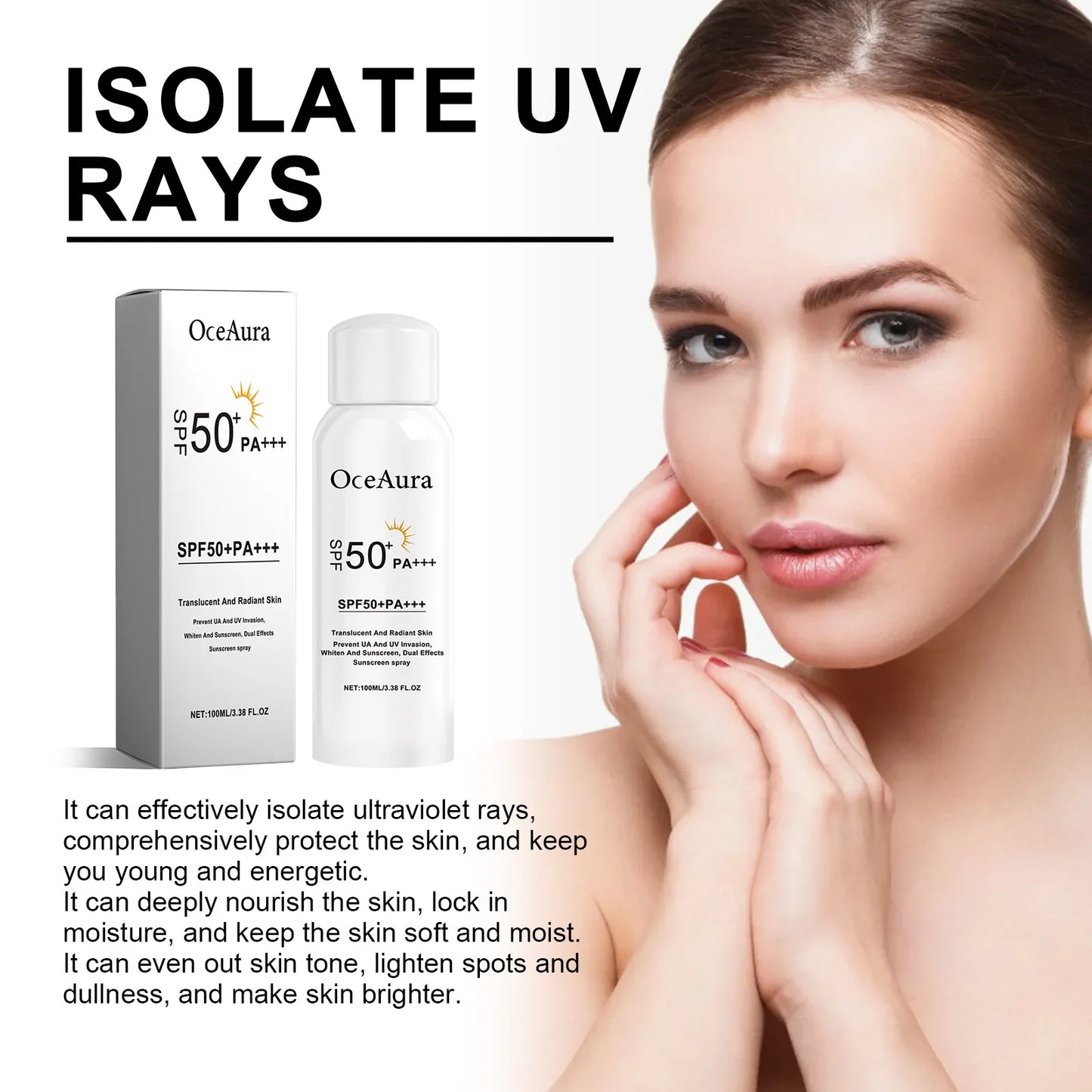 Spray Protetor Solar Facial — Hidratação Duradoura, À Prova d'Água e Suave para a Pele