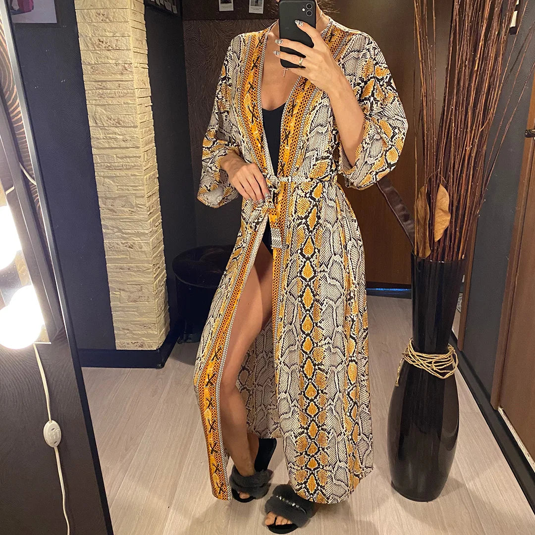 Quimono Boho Longo de Praia — Estampado, Feminino e Perfeito para o Verão