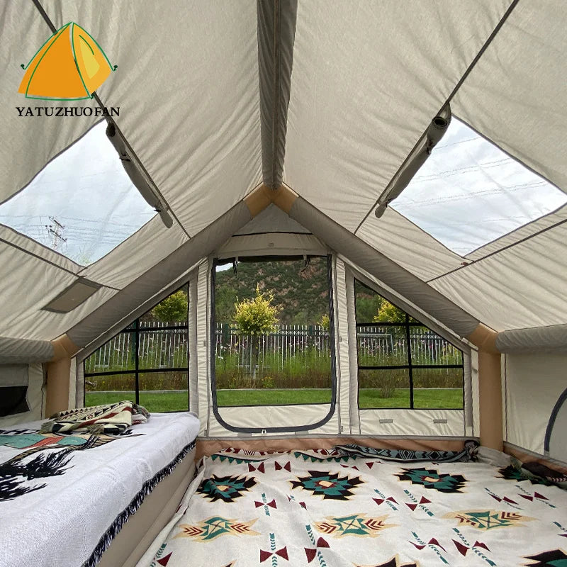 Tenda Inflável de Glamping com Sistema de Iluminação LED, Abrigo de Camping Luxuoso para 10 Adultos