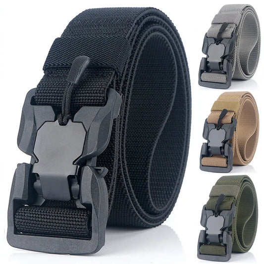 Cinto tático militar masculino, fivela magnética de liberação rápida, exército, caça ao ar livre, multifuncional, lona, cinto de cintura de nylon