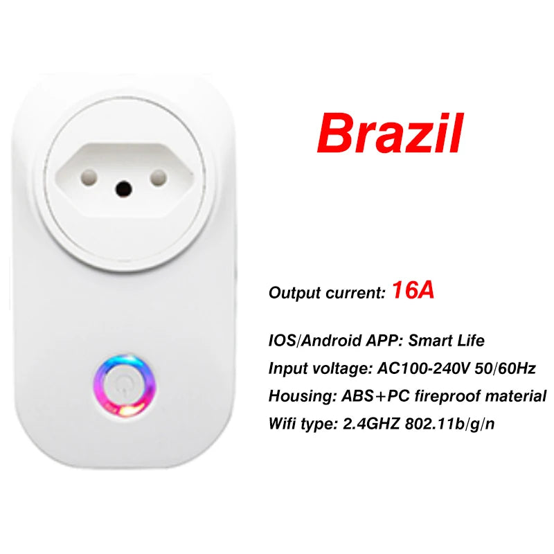 Tomada Inteligente Wi-Fi com Medidor de Energia — 10A/16A, App Tuya/Smart Life, Compativel Alexa e Google