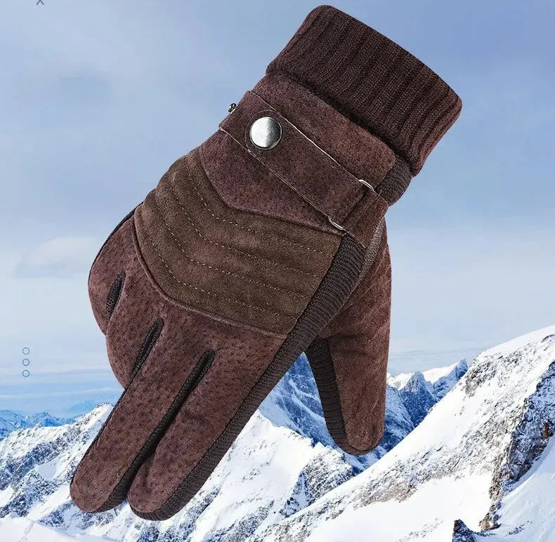 Luvas Inverno Ciclismo Motocicleta Windproof isolamento frio quente couro Touch Screen Anti-Slip pilha grossa dos homens