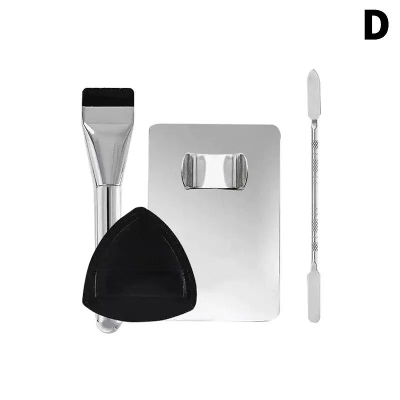 Kit de Ferramentas de Maquiagem 1 a 4 Peças — Pincel para Base, Esponja e Paleta de Creme Portátil