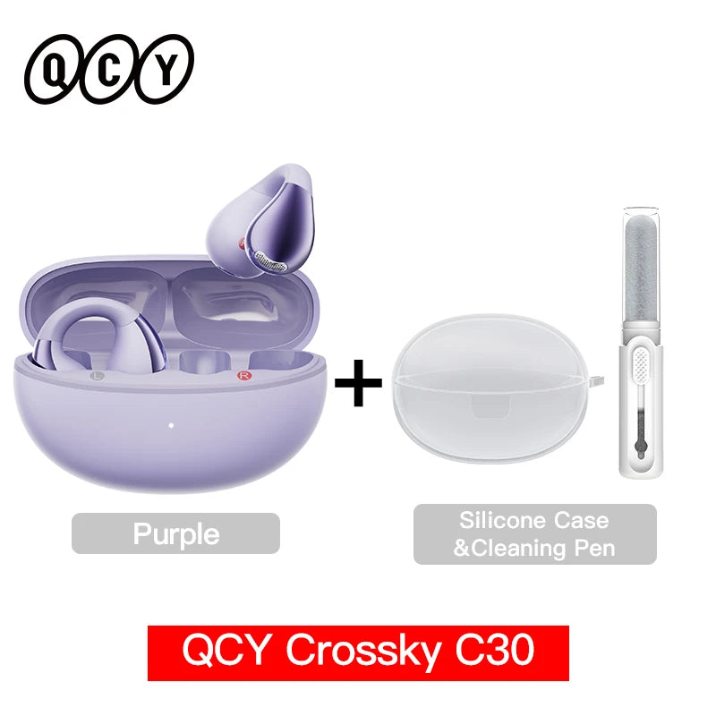 Fones de Ouvido Sem Fio QCY Crossky C30 — Bluetooth 5.4, Clip para Ouvido, 25h de Bateria, IPX4